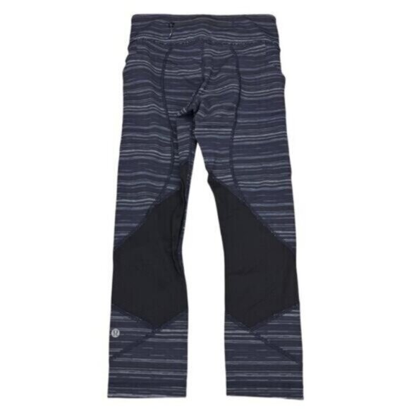 LULULEMON Pace Rival Crop Leggings Cyber Stripe Naval Blue Black Womens Size 4 - Picture 9 of 12